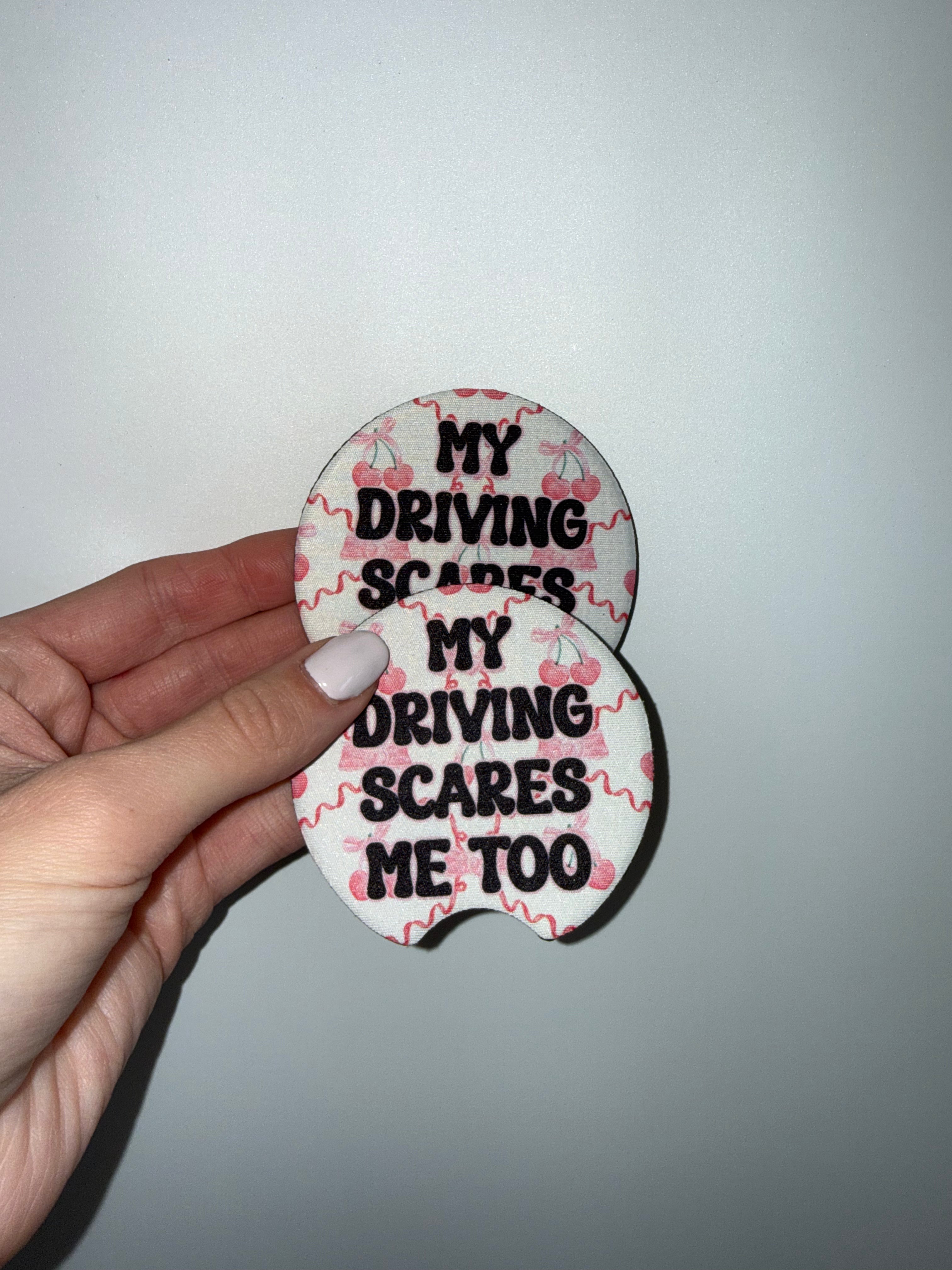 My driving scares me too (car coasters)