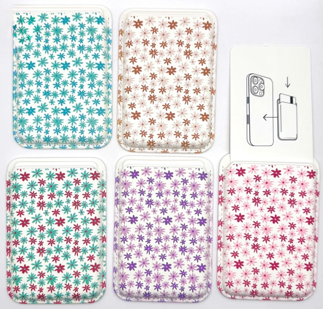 Magnetic leather wallets (daisy print)