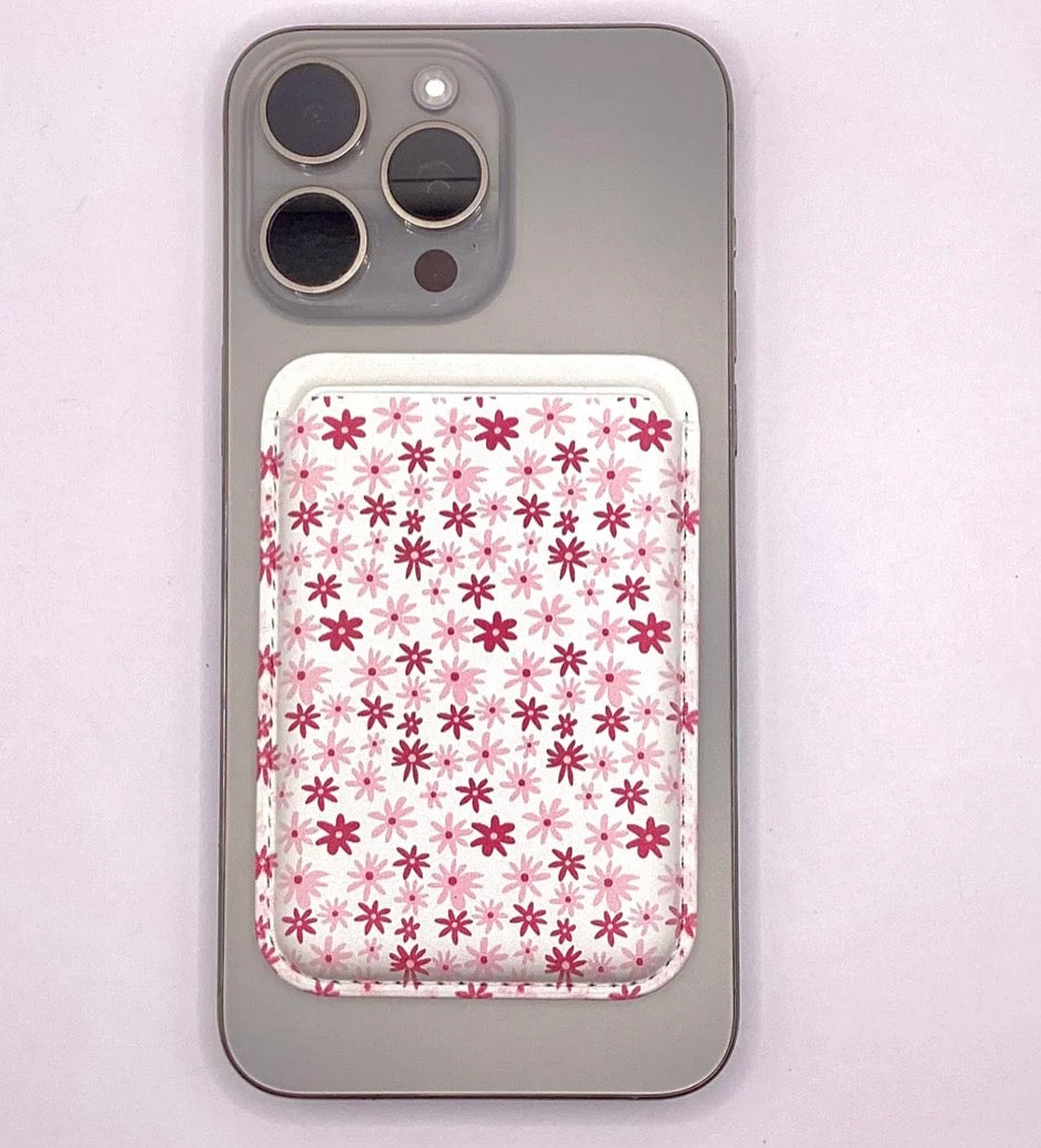 Magnetic leather wallets (daisy print)