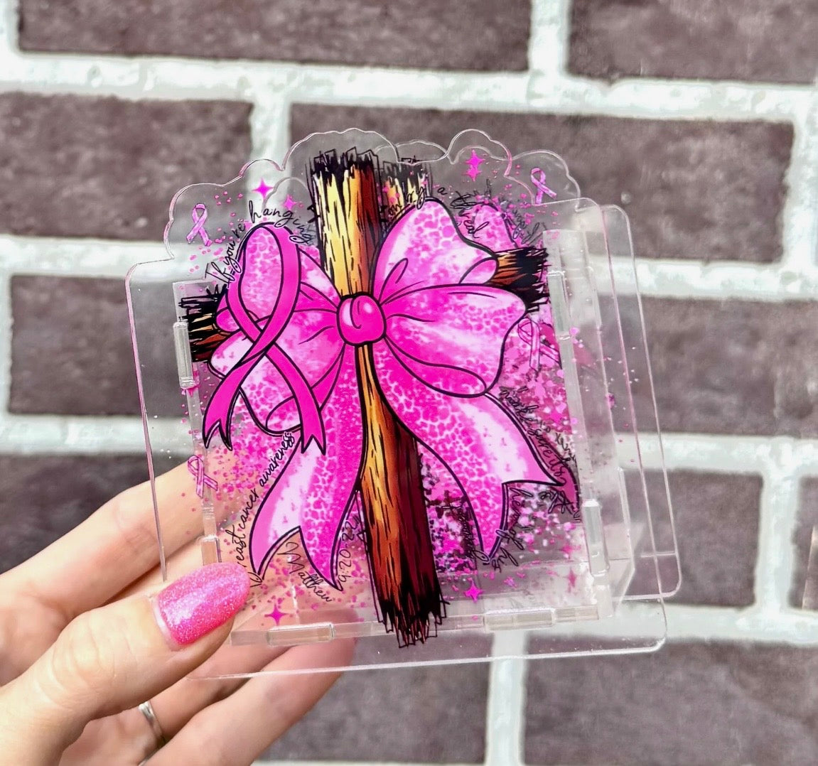 Breast cancer awareness cross (acrylic pen holder)